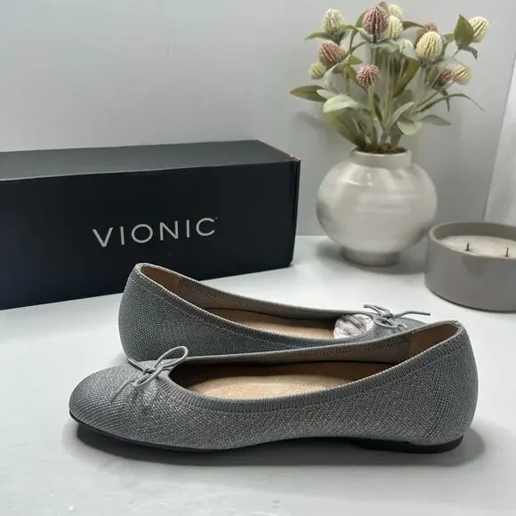 Vionic Klara Knit Square Toe Flats Silver Women's 7 Narrow Comfort Arch Support - Picture 7 of 11